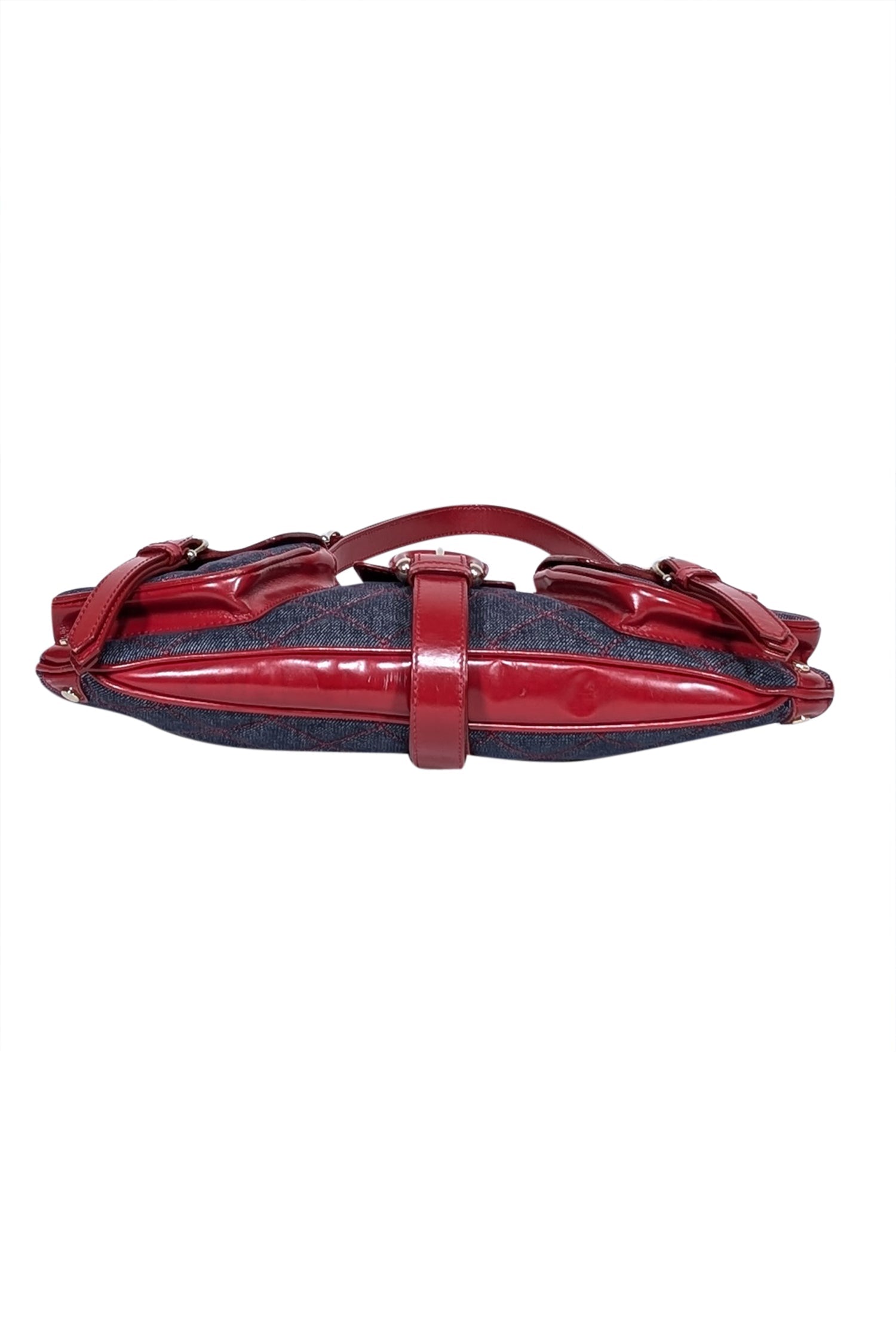 Burberry - Blue Chambray Quilted Shoulder Bag w/ Red Leather Trims