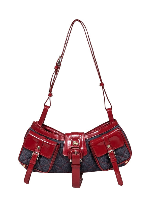 Burberry - Blue Chambray Quilted Shoulder Bag w/ Red Leather Trims