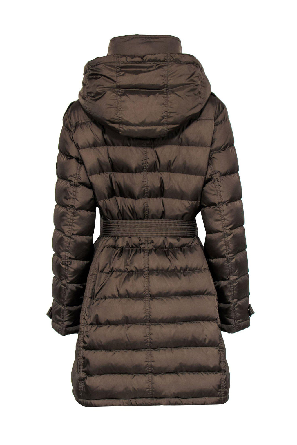 Burberry Brit - Olive Belted Hooded Button-Up Puffer Coat Sz L