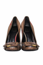 Burberry - Brown Plaid Leather Pumps w/ Buckle Detail Sz 5