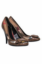 Burberry - Brown Plaid Leather Pumps w/ Buckle Detail Sz 5