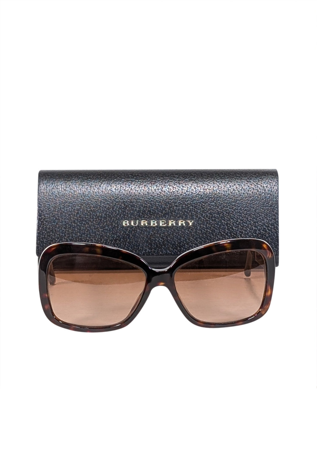 Burberry - Brown Rounded Square Sunglasses w/ Signature Plaid Sides
