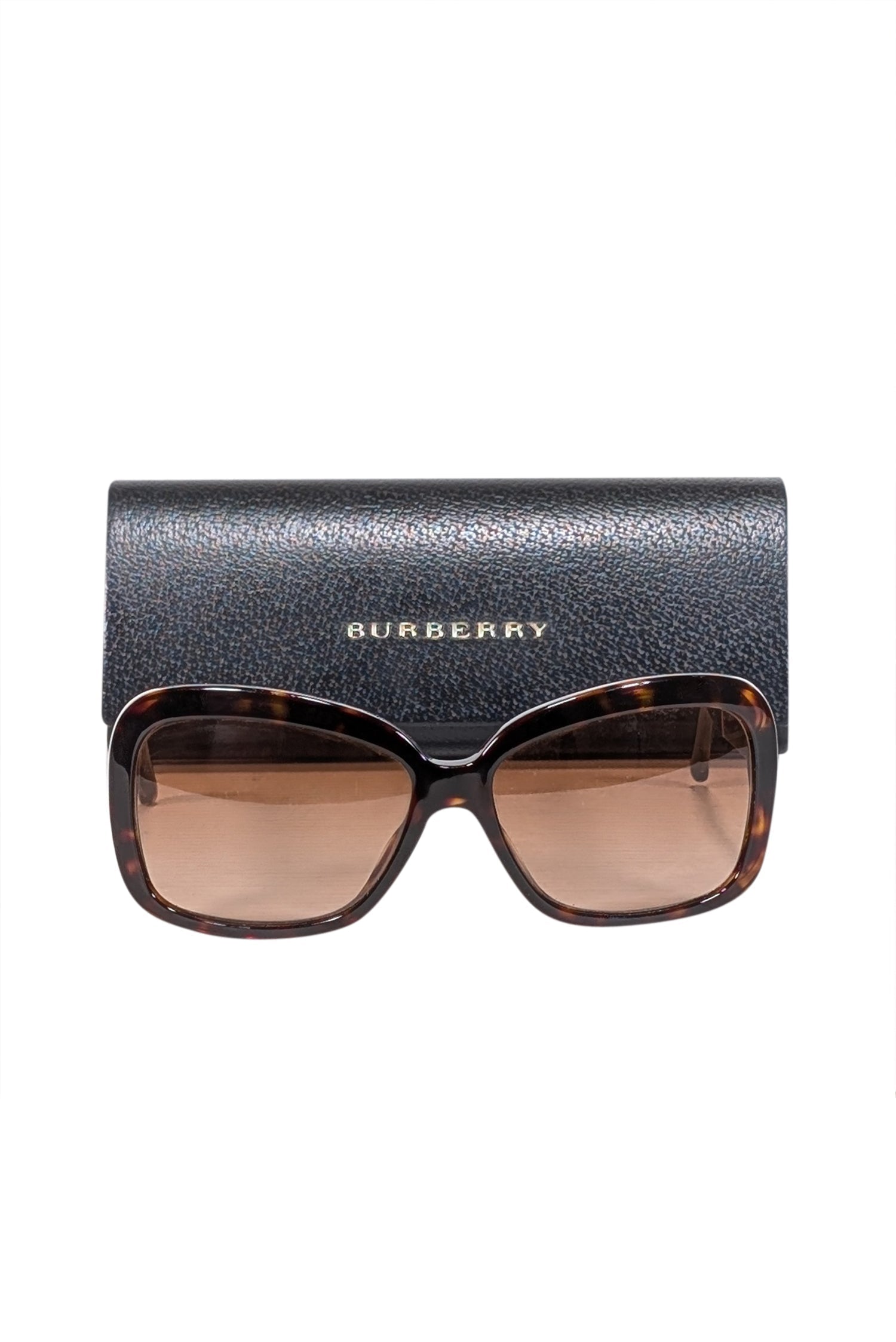 Burberry - Brown Rounded Square Sunglasses w/ Signature Plaid Sides