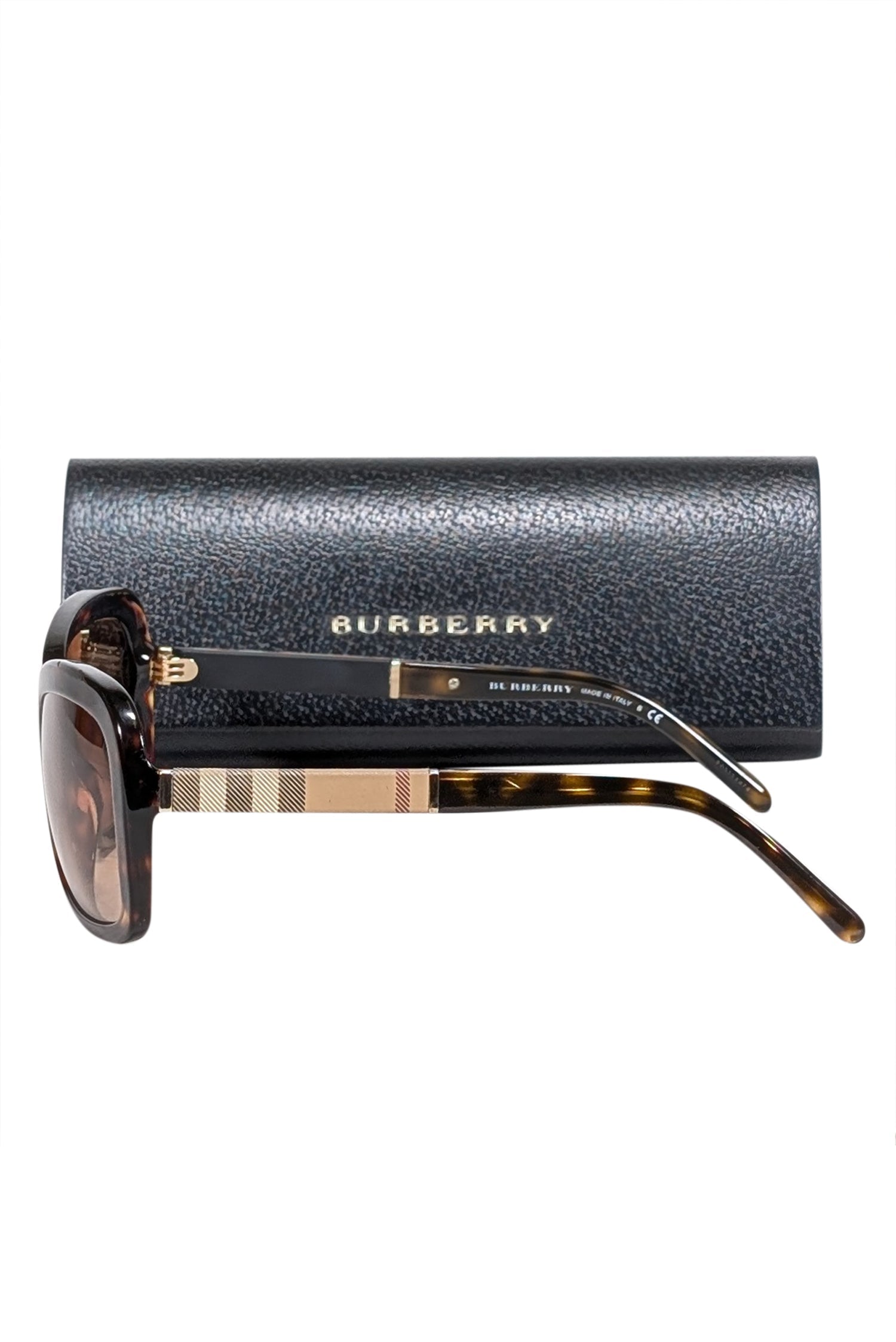 Burberry - Brown Rounded Square Sunglasses w/ Signature Plaid Sides