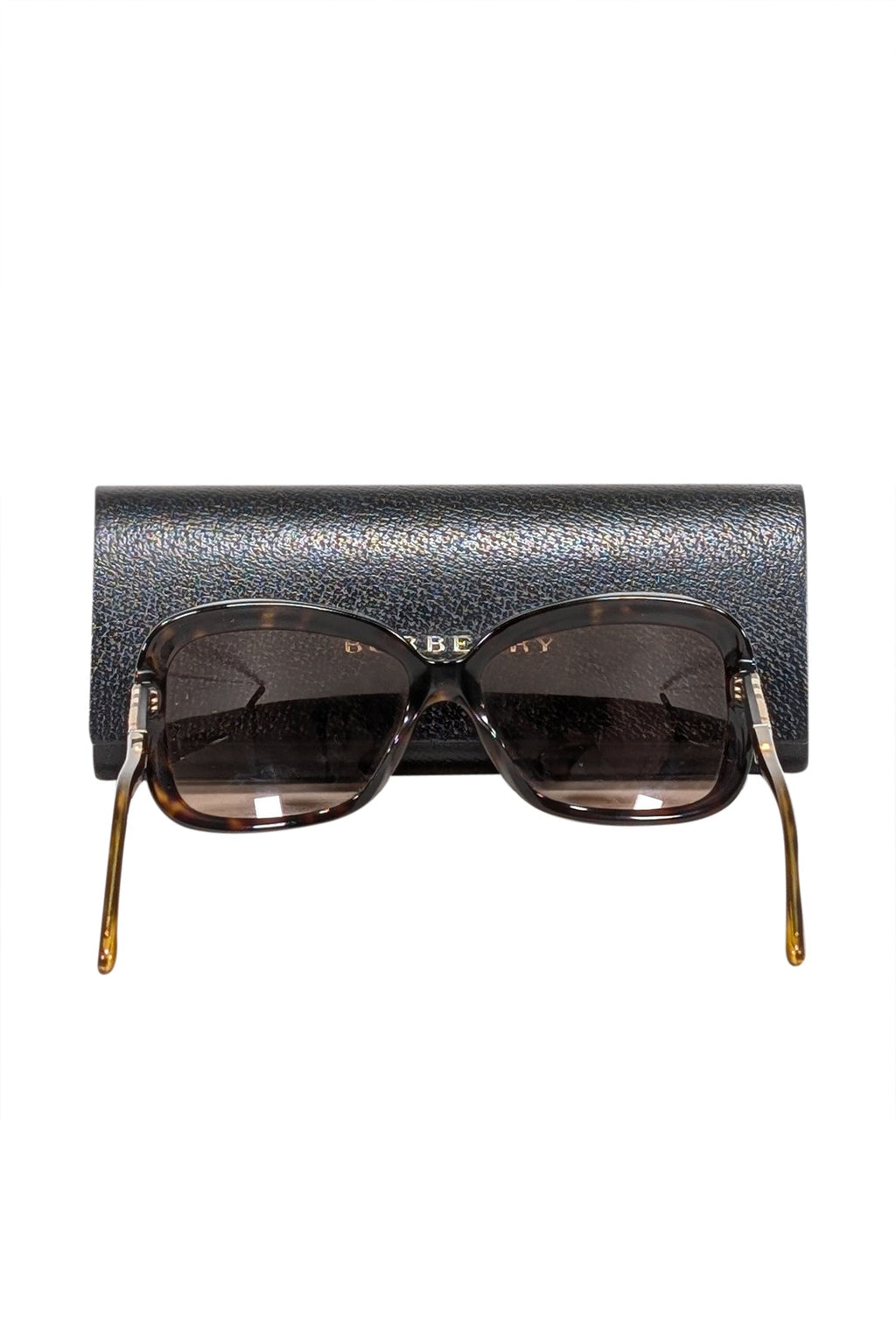 Burberry - Brown Rounded Square Sunglasses w/ Signature Plaid Sides
