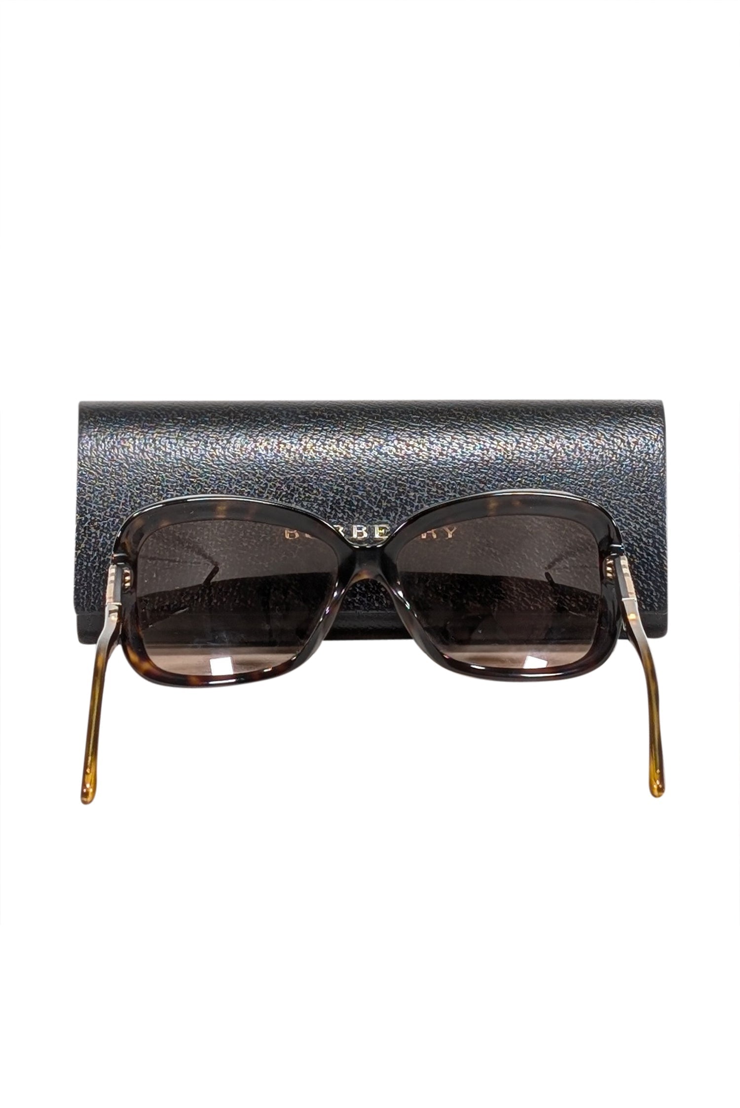 Burberry - Brown Rounded Square Sunglasses w/ Signature Plaid Sides