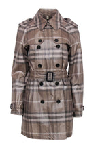 Burberry - Brown Tartan Plaid Double Breasted Belted Trench Coat w/ Sheen Sz 10