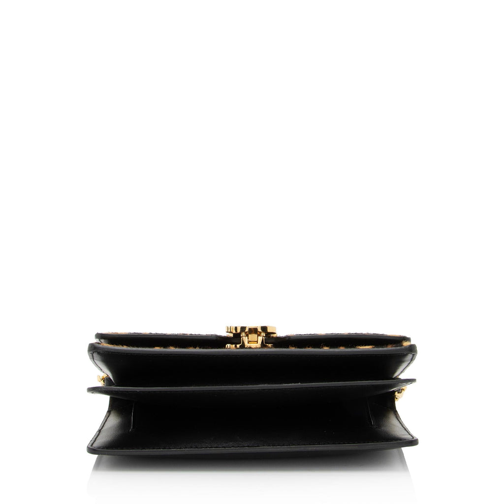 Burberry Calf Hair Leopard Print TB Carrie Chain Small Crossbody (SHF-zOZJdg)