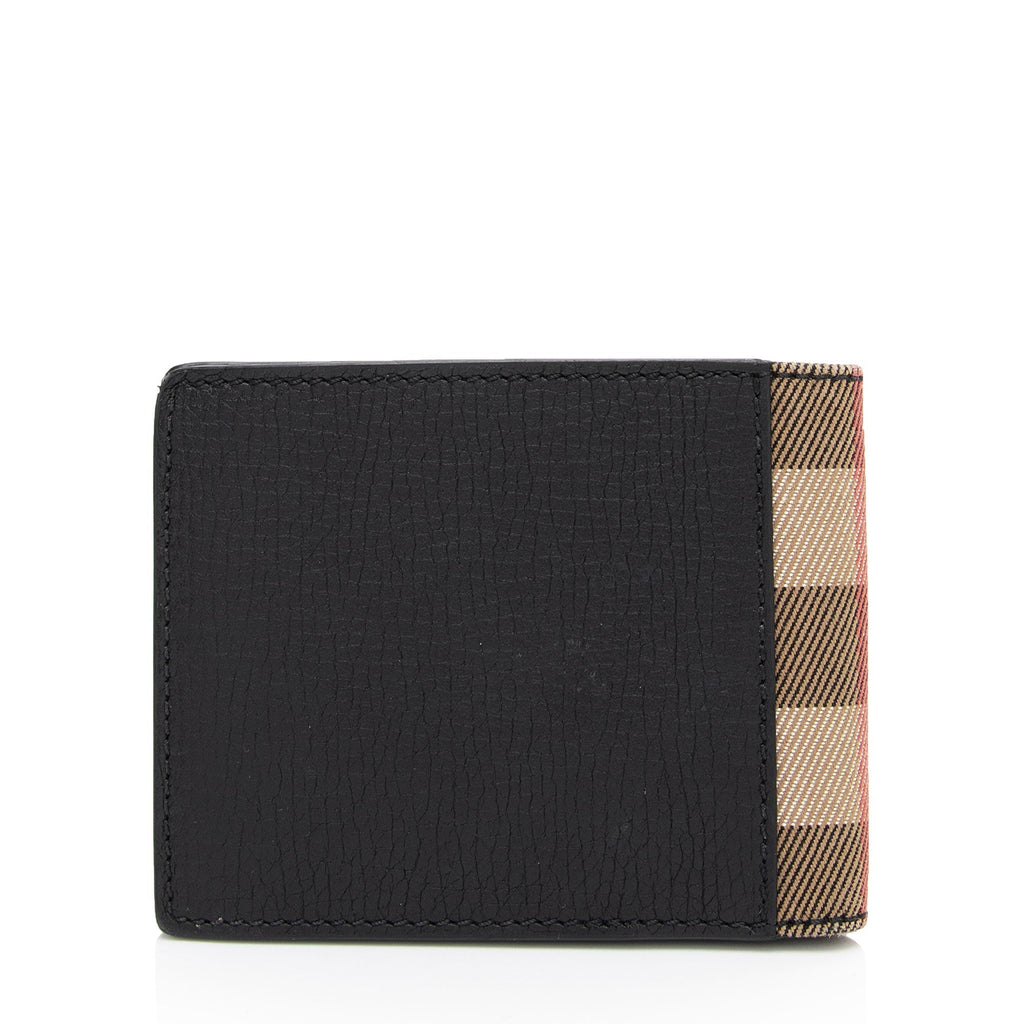 Burberry Calfskin House Check Bi-Fold Wallet (SHF-a1iZNa)