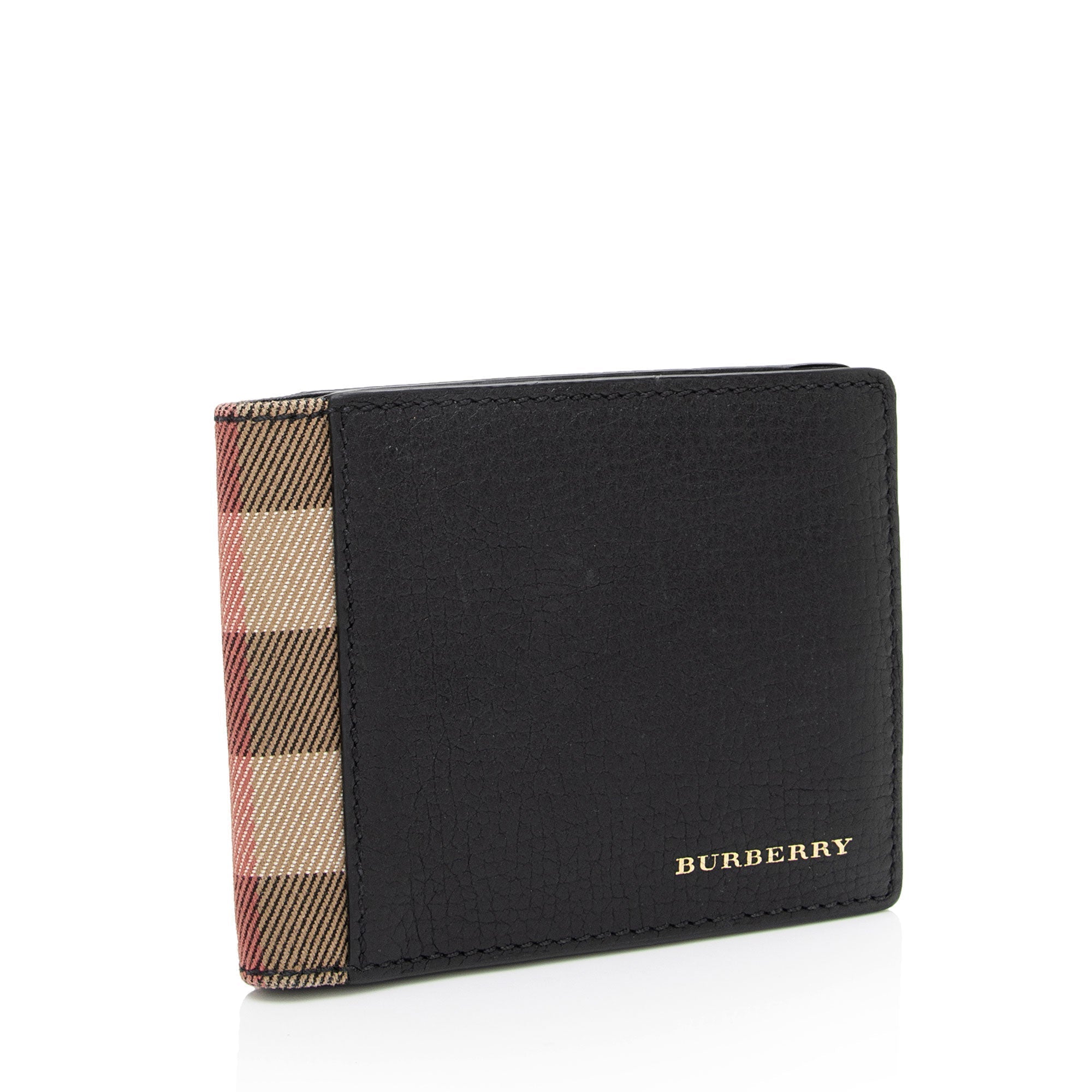 Burberry Calfskin House Check Bi-Fold Wallet (SHF-a1iZNa)