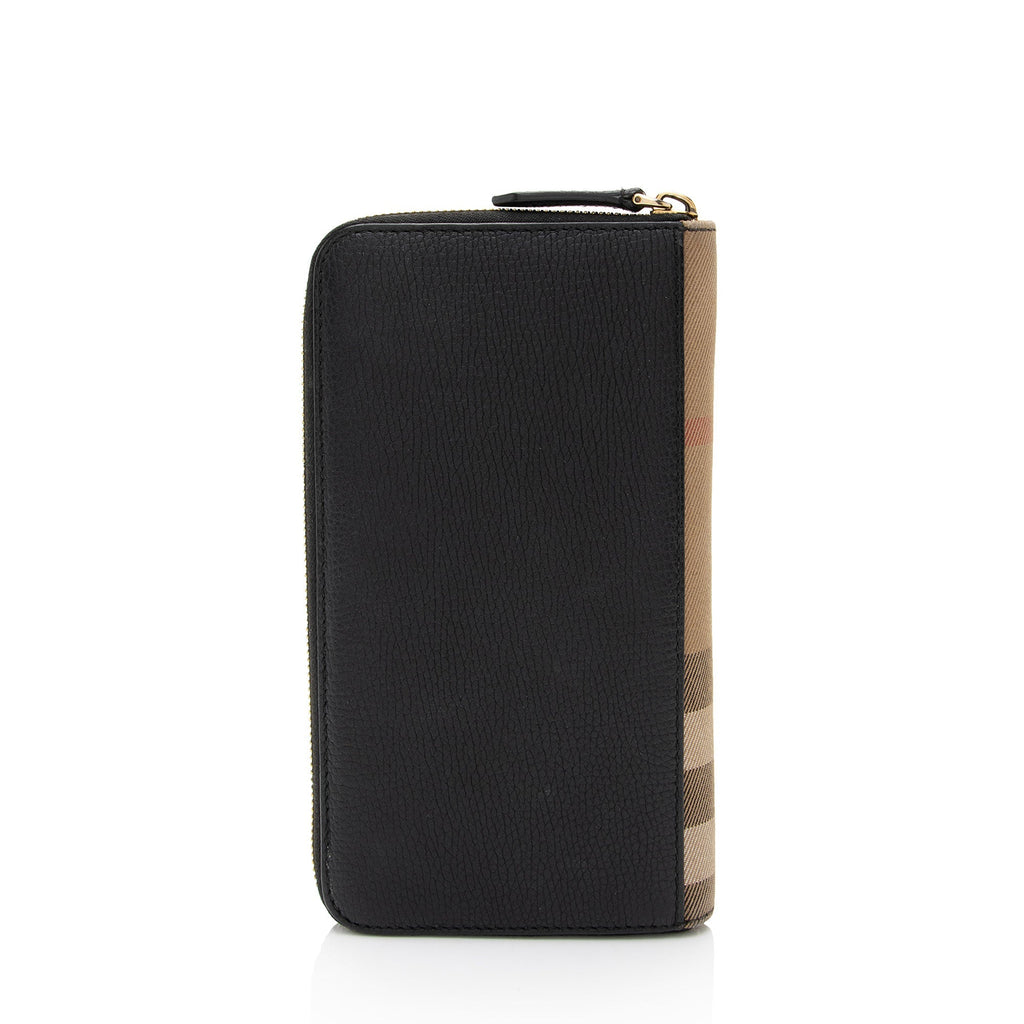 Burberry Calfskin House Check Renfrew Zip Around Wallet (SHF-B5VVSw)