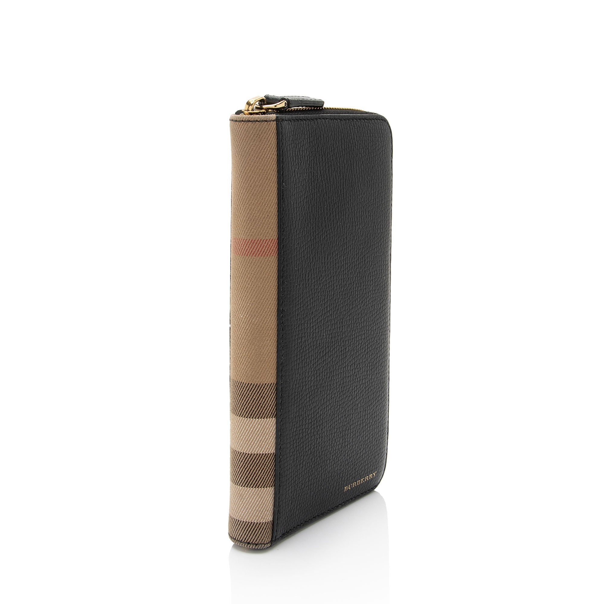 Burberry Calfskin House Check Renfrew Zip Around Wallet (SHF-B5VVSw)