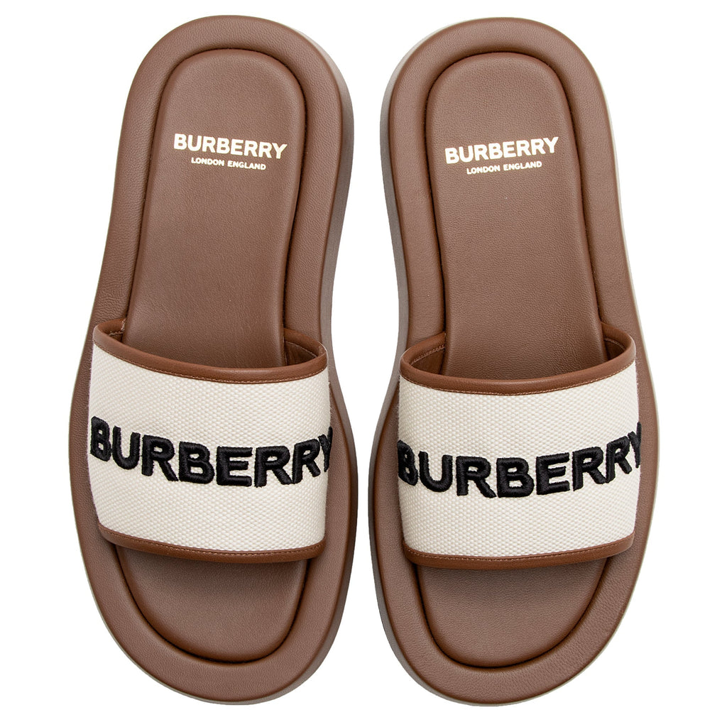 Burberry Canvas Buckingham Slide Sandals - Size 8 / 38 (SHF-22175)