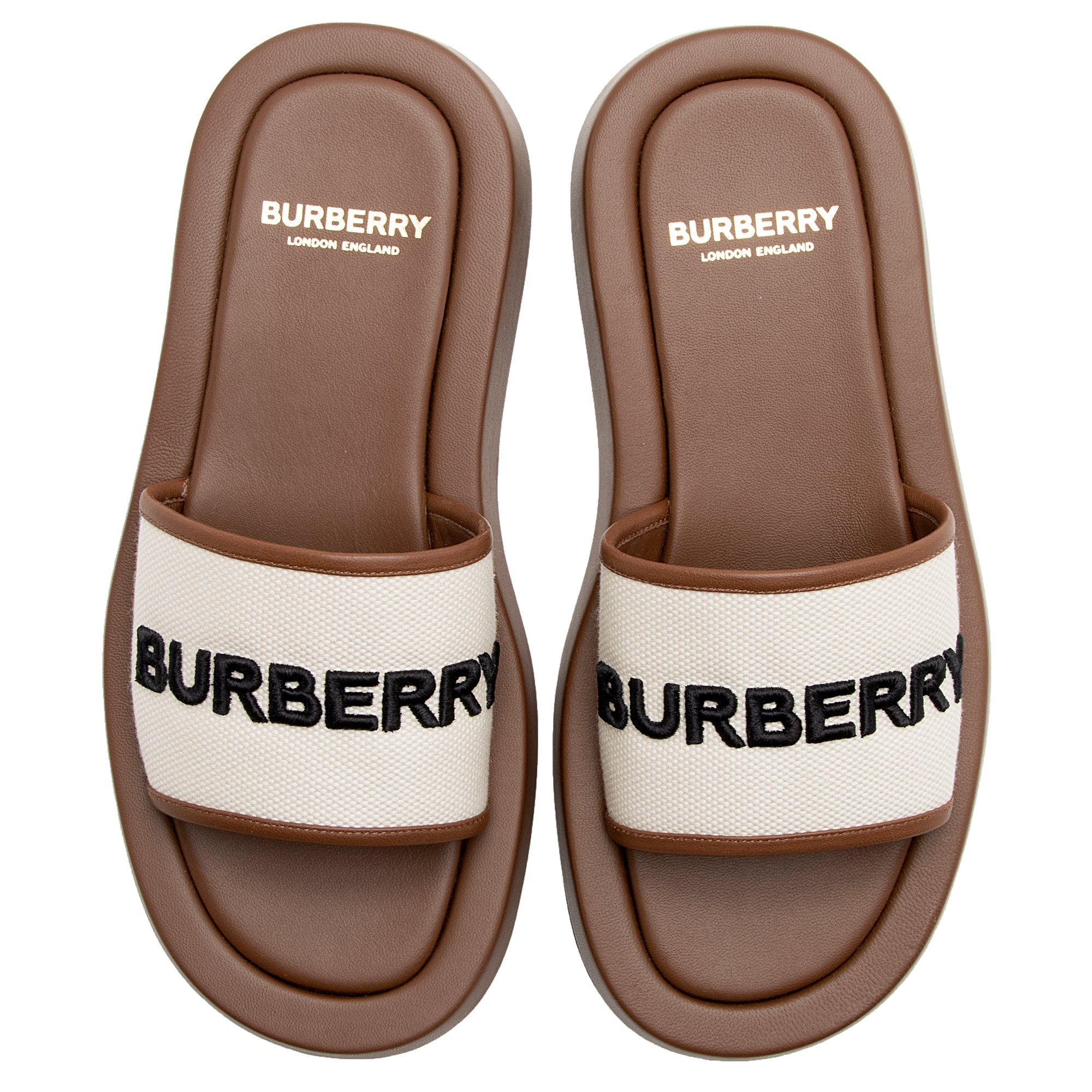 Burberry Canvas Buckingham Slide Sandals - Size 8 / 38 (SHF-22175)