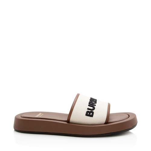 Burberry Canvas Buckingham Slide Sandals - Size 8 / 38 (SHF-22175)