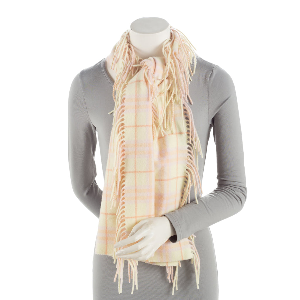 Burberry Cashmere Vintage Check Fringed Scarf (SHF-FK1tlm)