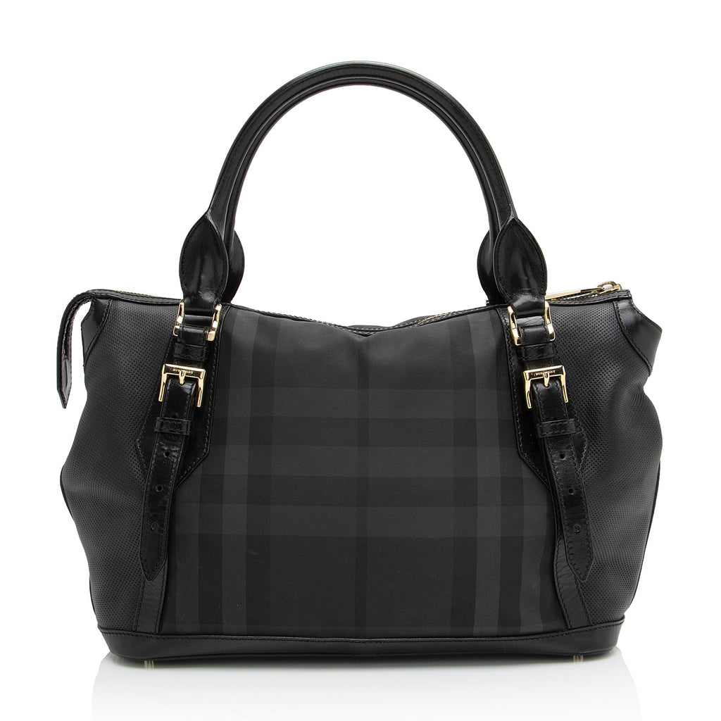 Burberry Charcoal Check Perforated Leather Ellers Large Satchel (SHF-23248)