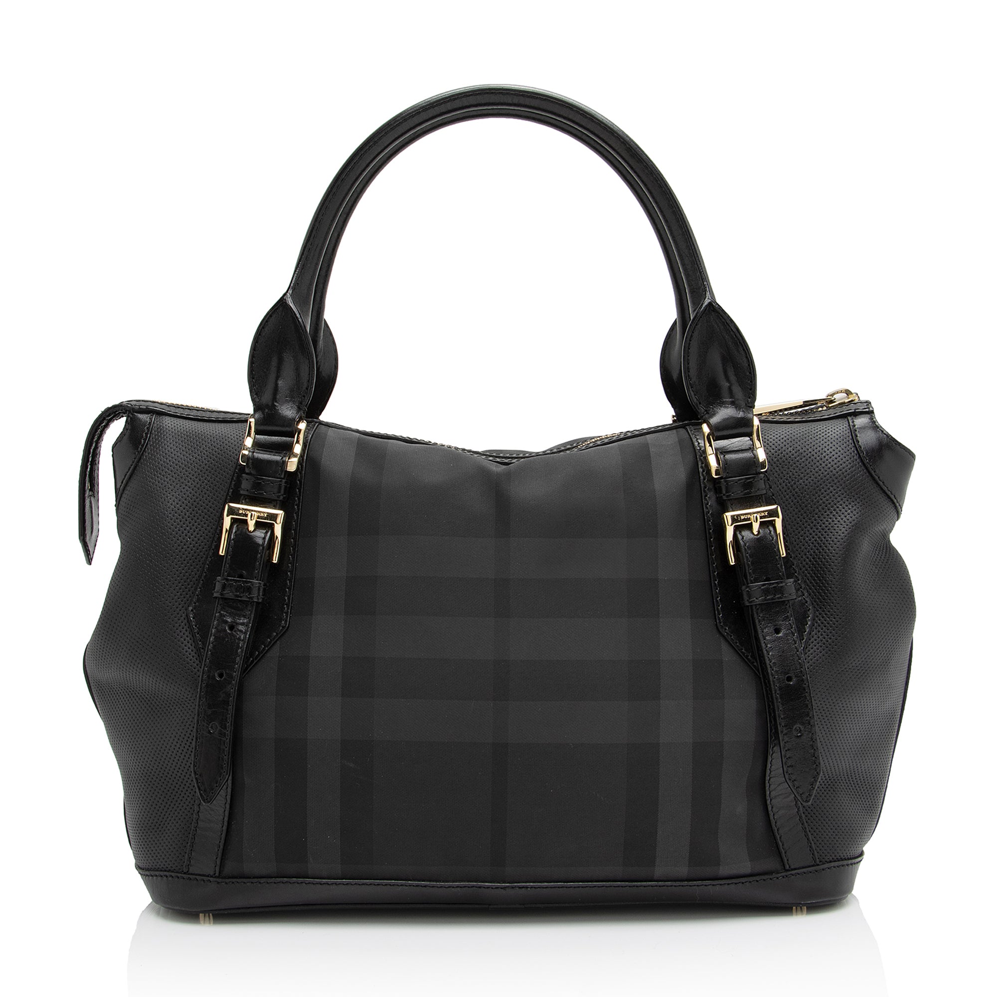 Burberry Charcoal Check Perforated Leather Ellers Large Satchel (SHF-23248)