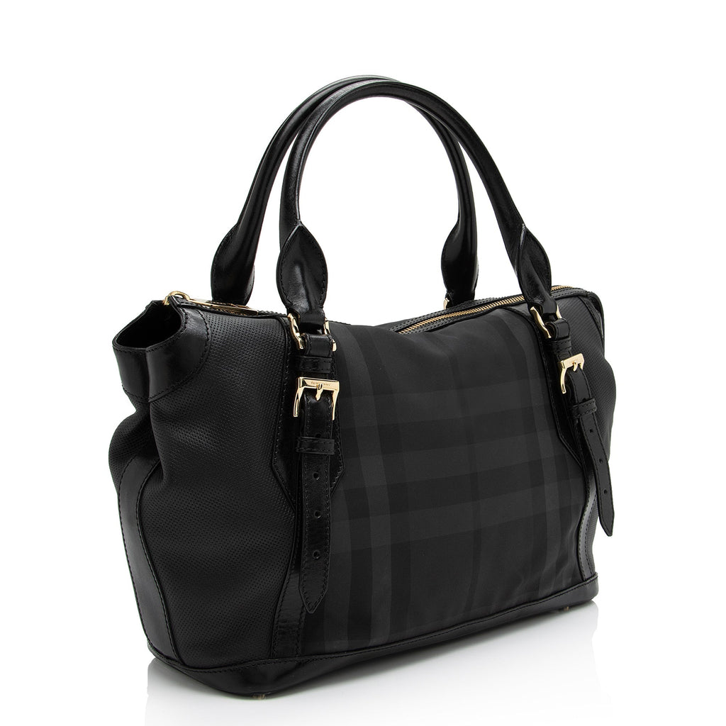 Burberry Charcoal Check Perforated Leather Ellers Large Satchel (SHF-23248)