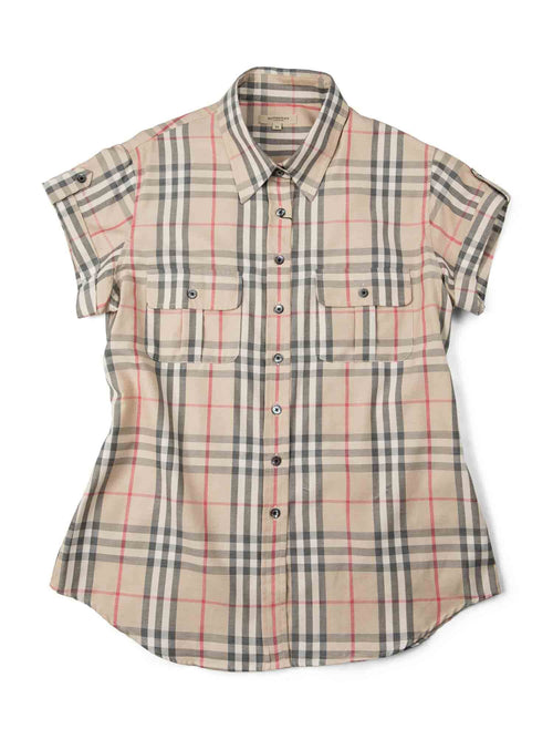 Burberry Cotton Logo Nova Check Button Up Shirt Beige