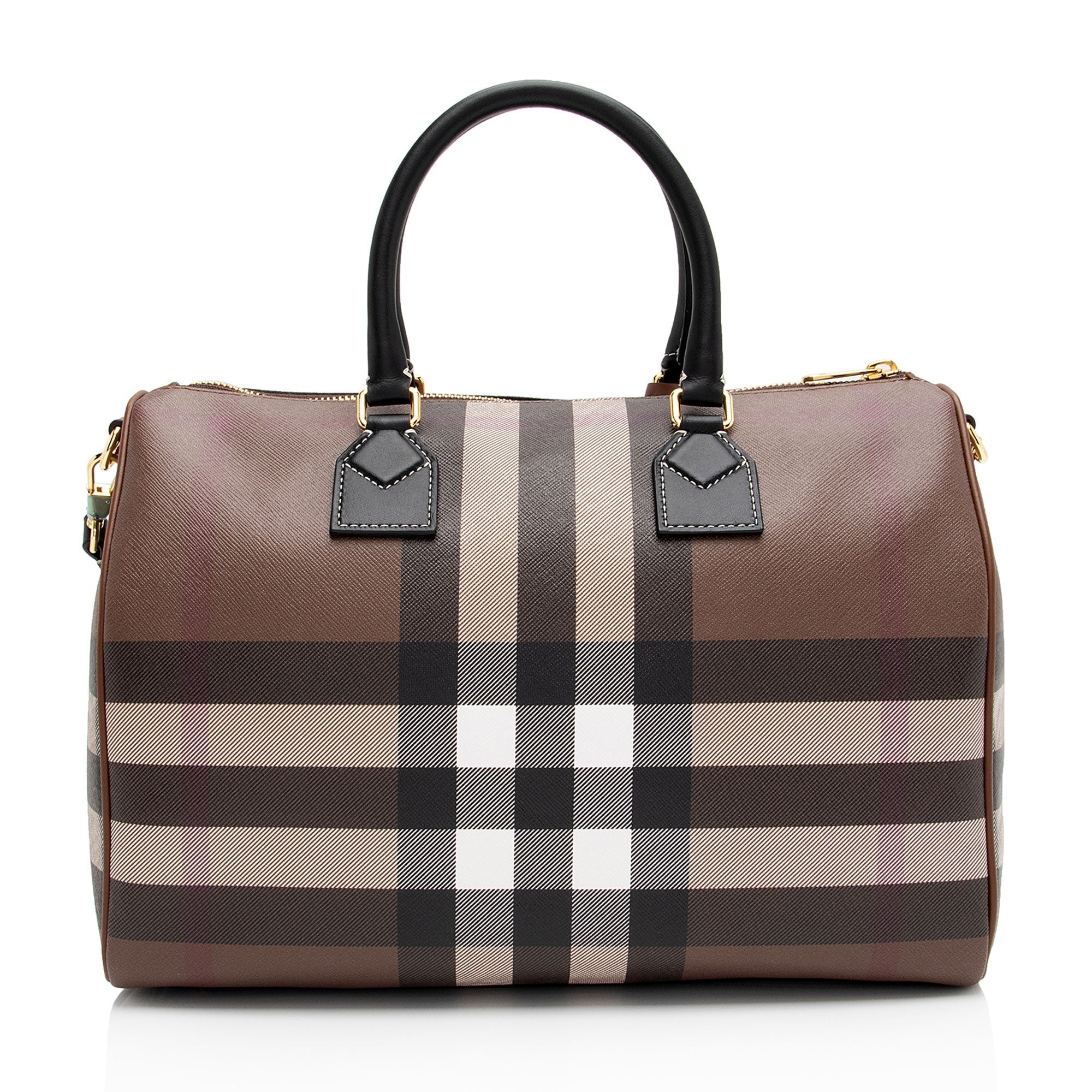 Burberry E-Canvas House Check Medium Bowling Bag (SHF-qWmn3K)