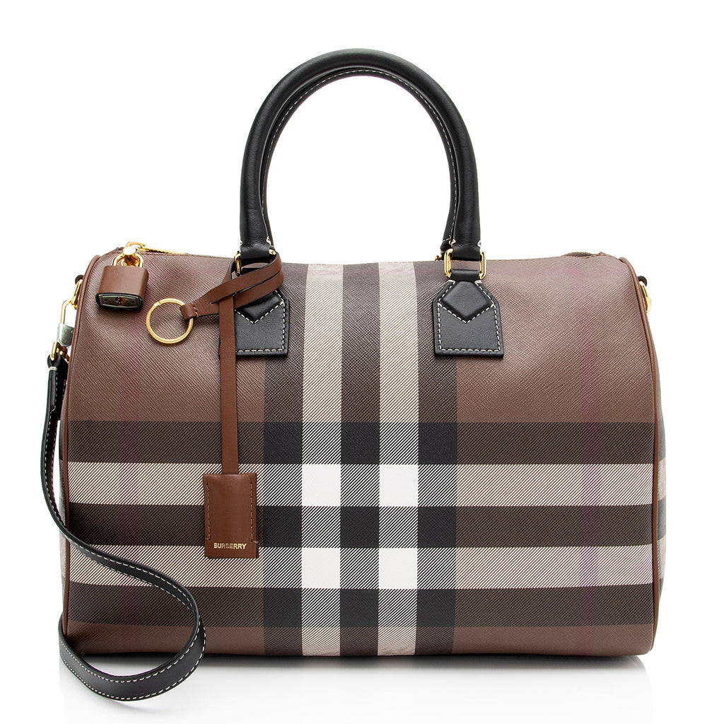 Burberry E-Canvas House Check Medium Bowling Bag (SHF-qWmn3K)