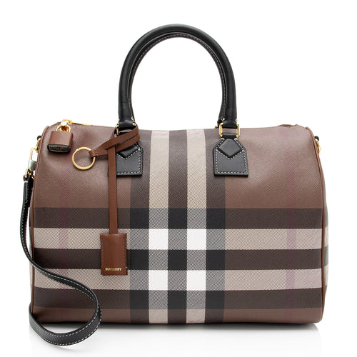 Burberry E-Canvas House Check Medium Bowling Bag (SHF-qWmn3K)