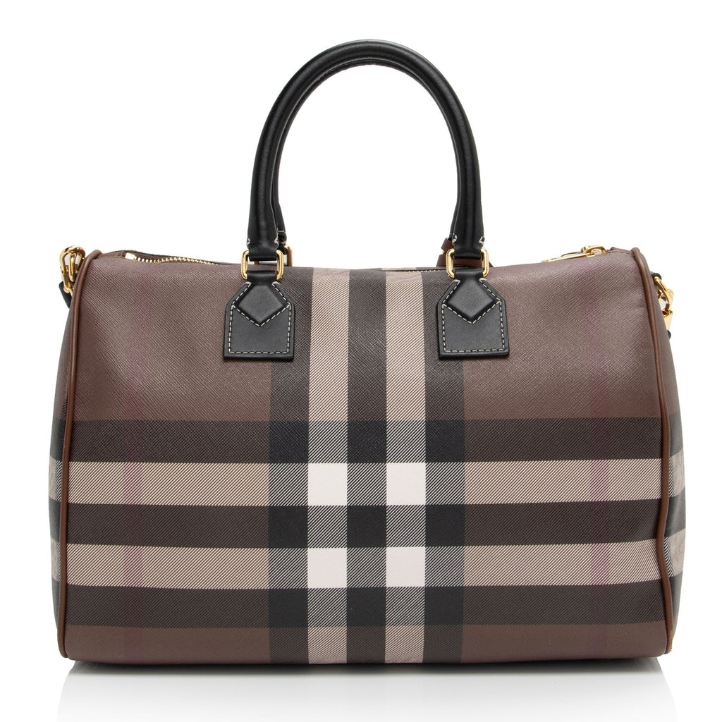 Burberry E-Canvas House Check Medium Bowling Bag (SHF-UWSlxx)