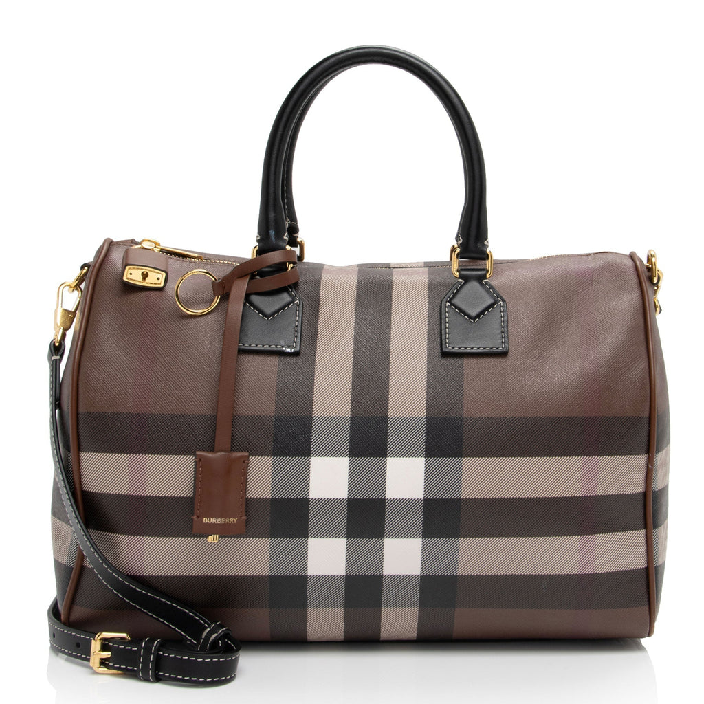 Burberry E-Canvas House Check Medium Bowling Bag (SHF-UWSlxx)