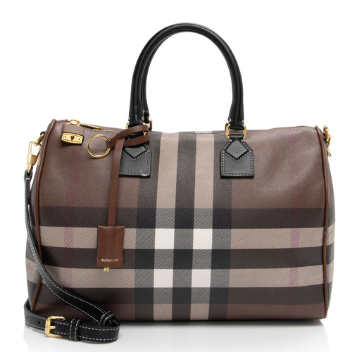 Burberry E-Canvas House Check Medium Bowling Bag (SHF-UWSlxx)