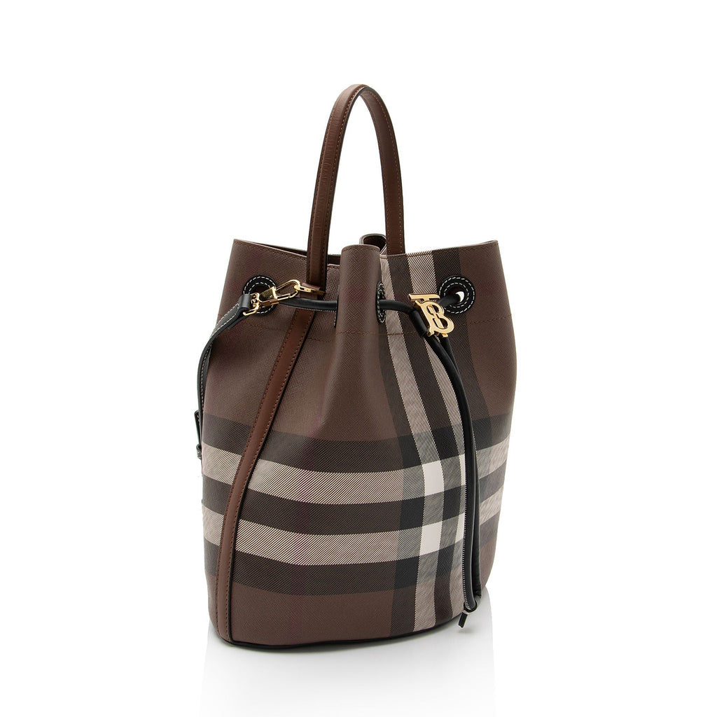 Burberry E-Canvas House Check Small Bucket Bag (SHF-p7mwDf)