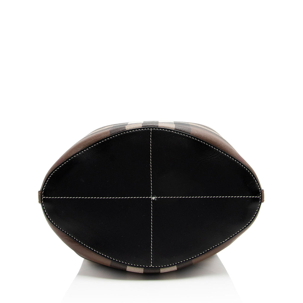 Burberry E-Canvas House Check Small Bucket Bag (SHF-l7XbX4)