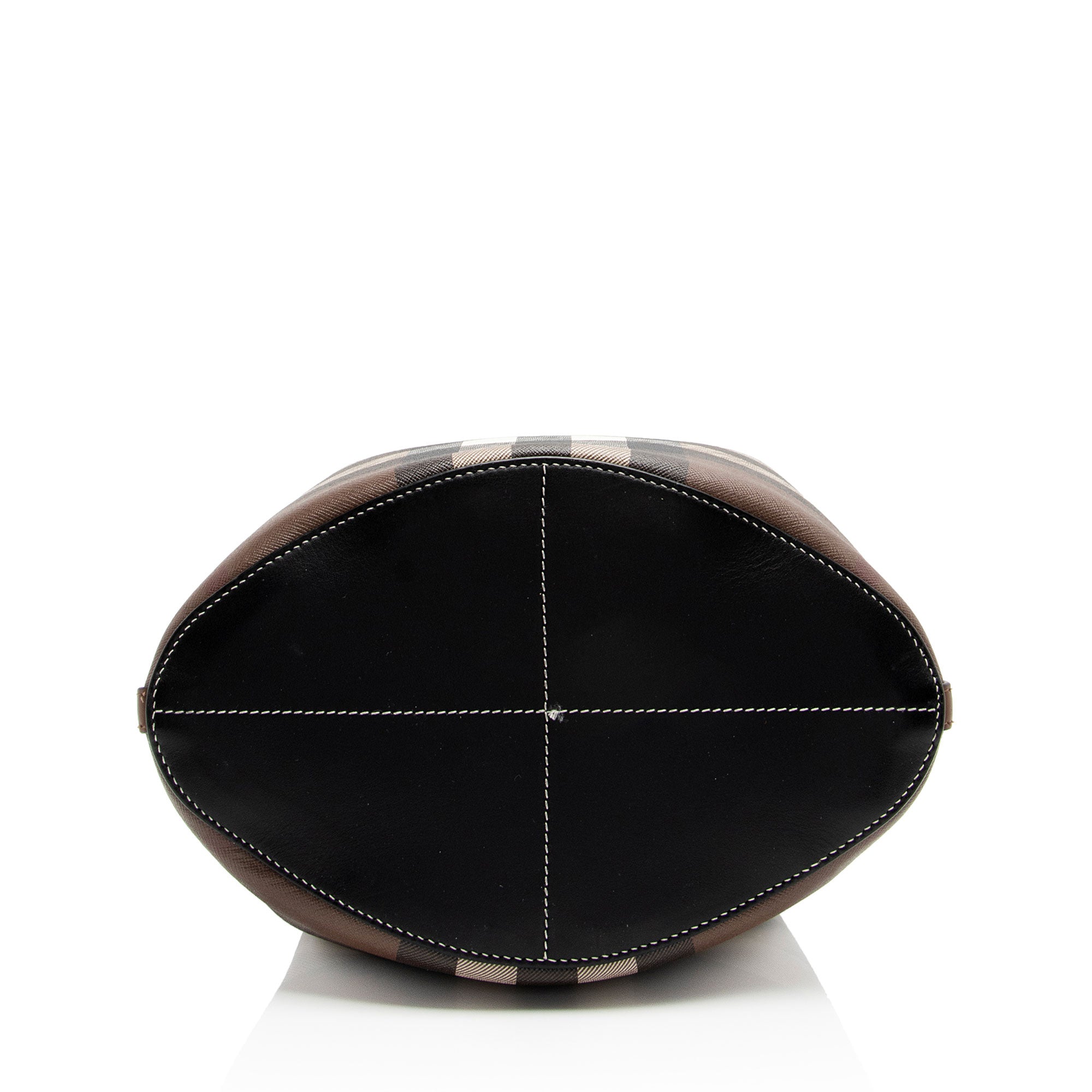Burberry E-Canvas House Check Small Bucket Bag (SHF-l7XbX4)