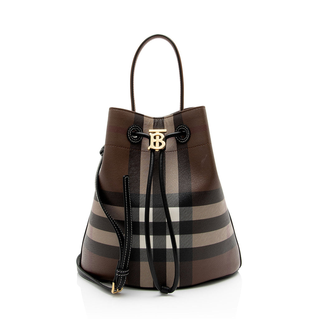 Burberry E-Canvas House Check Small Bucket Bag (SHF-l7XbX4)