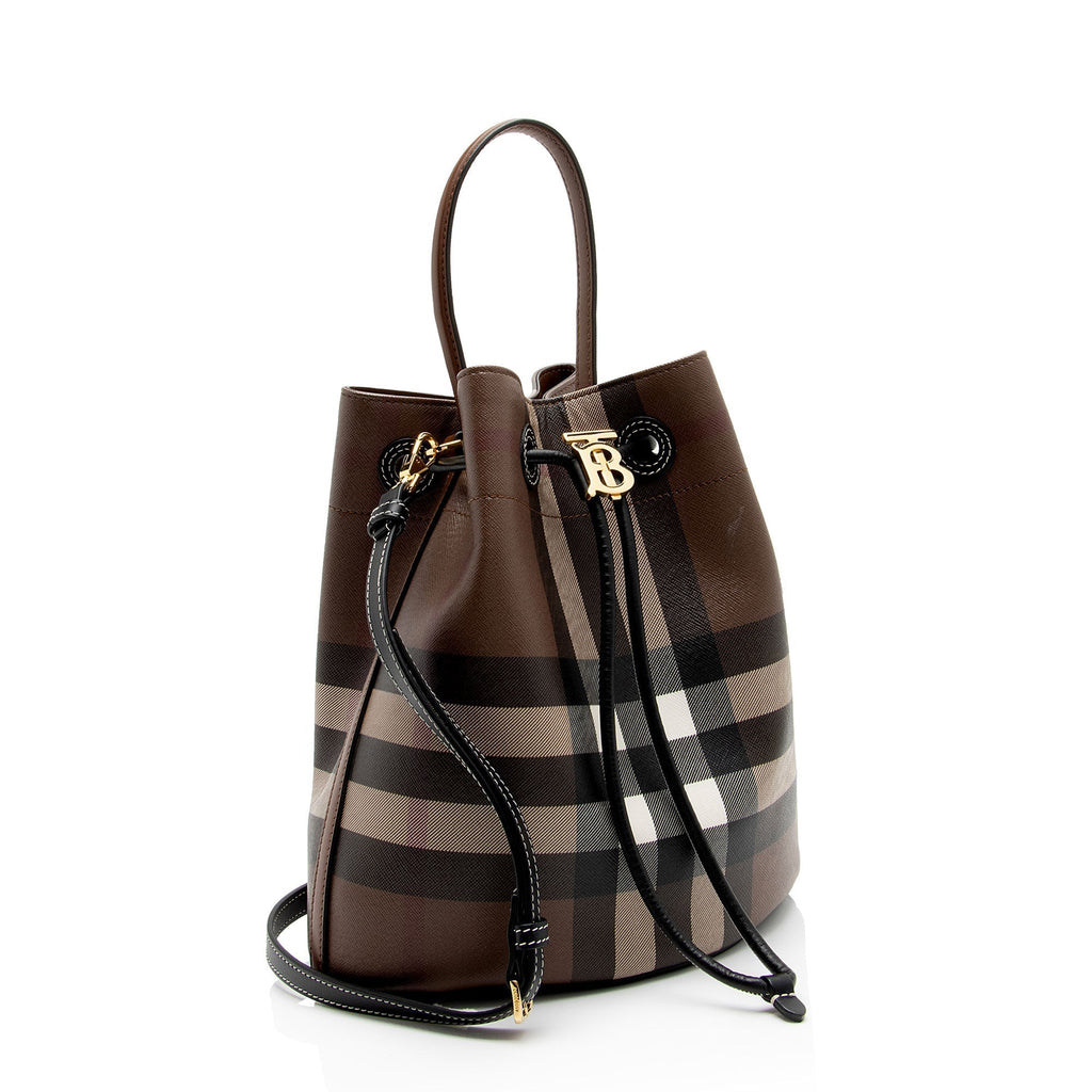 Burberry E-Canvas House Check Small Bucket Bag (SHF-l7XbX4)