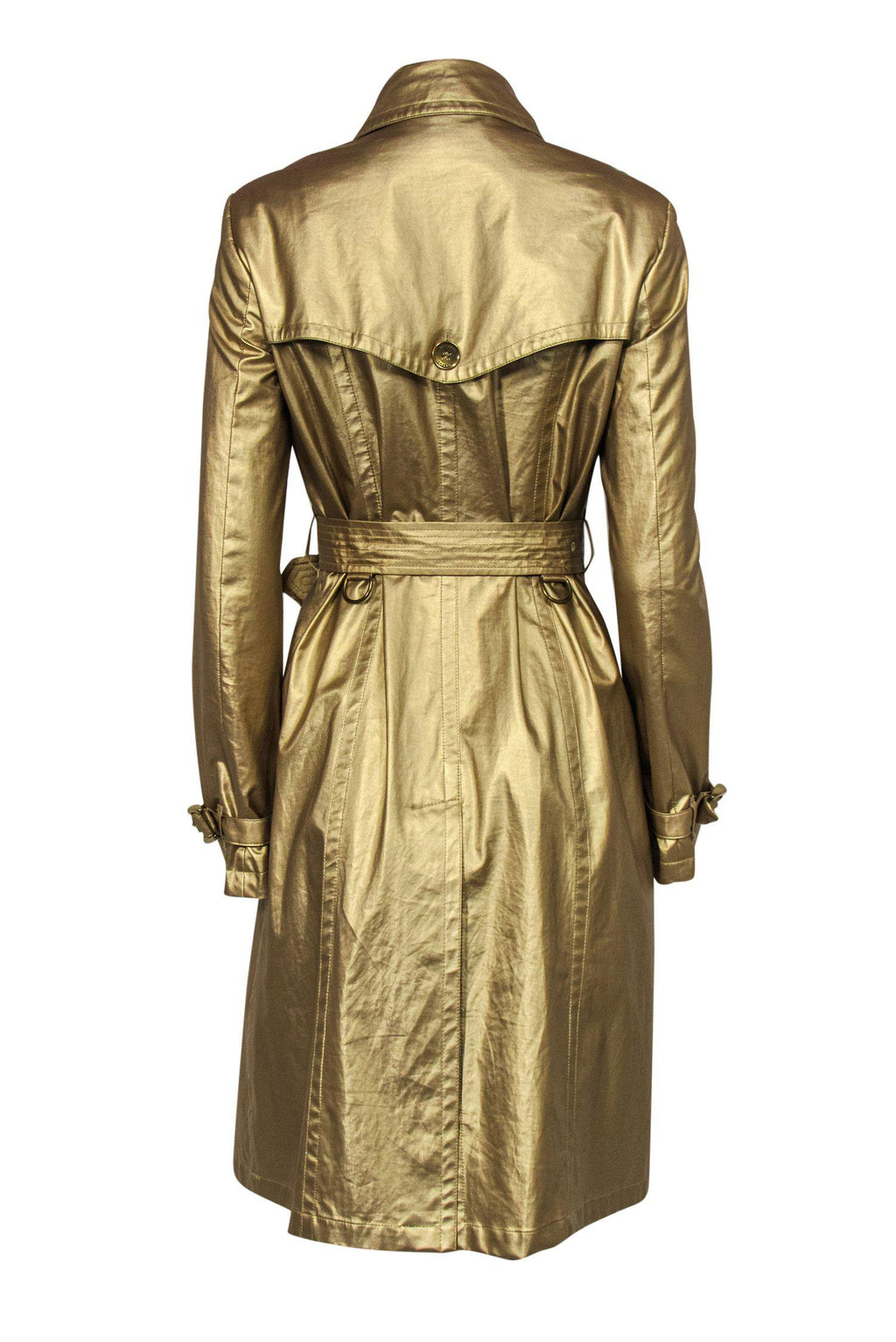 Burberry - Gold Shimmery Double Breasted Trench Coat w/ Belt Sz 8