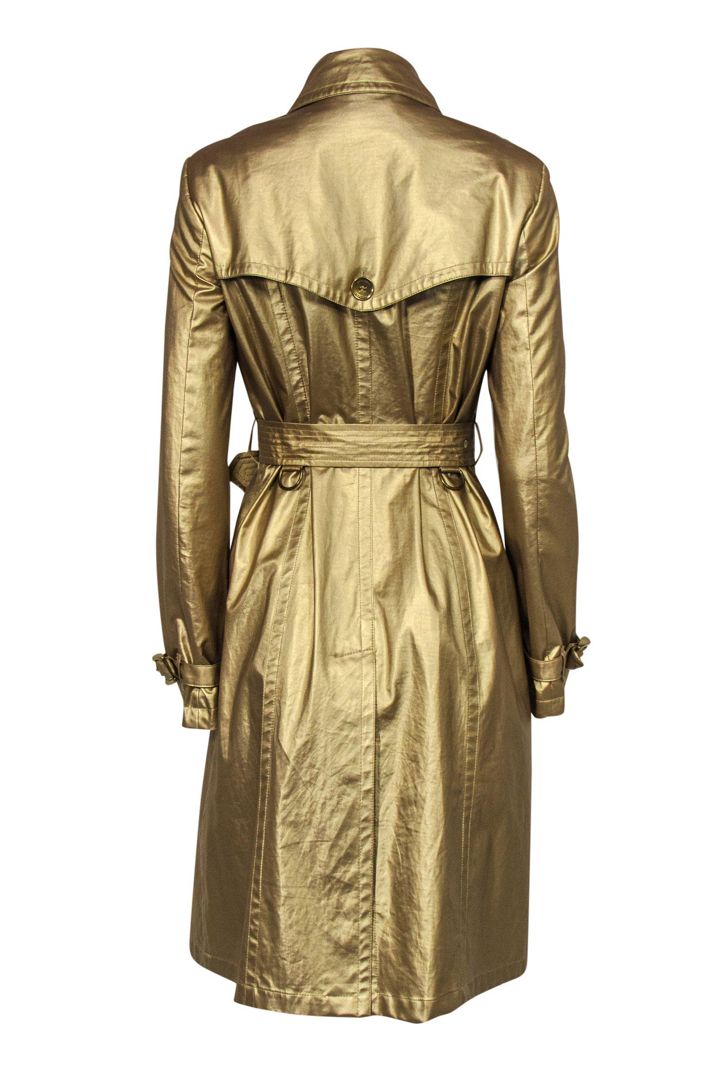 Burberry - Gold Shimmery Double Breasted Trench Coat w/ Belt Sz 8