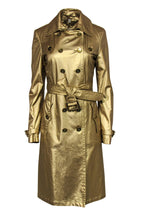 Burberry - Gold Shimmery Double Breasted Trench Coat w/ Belt Sz 8