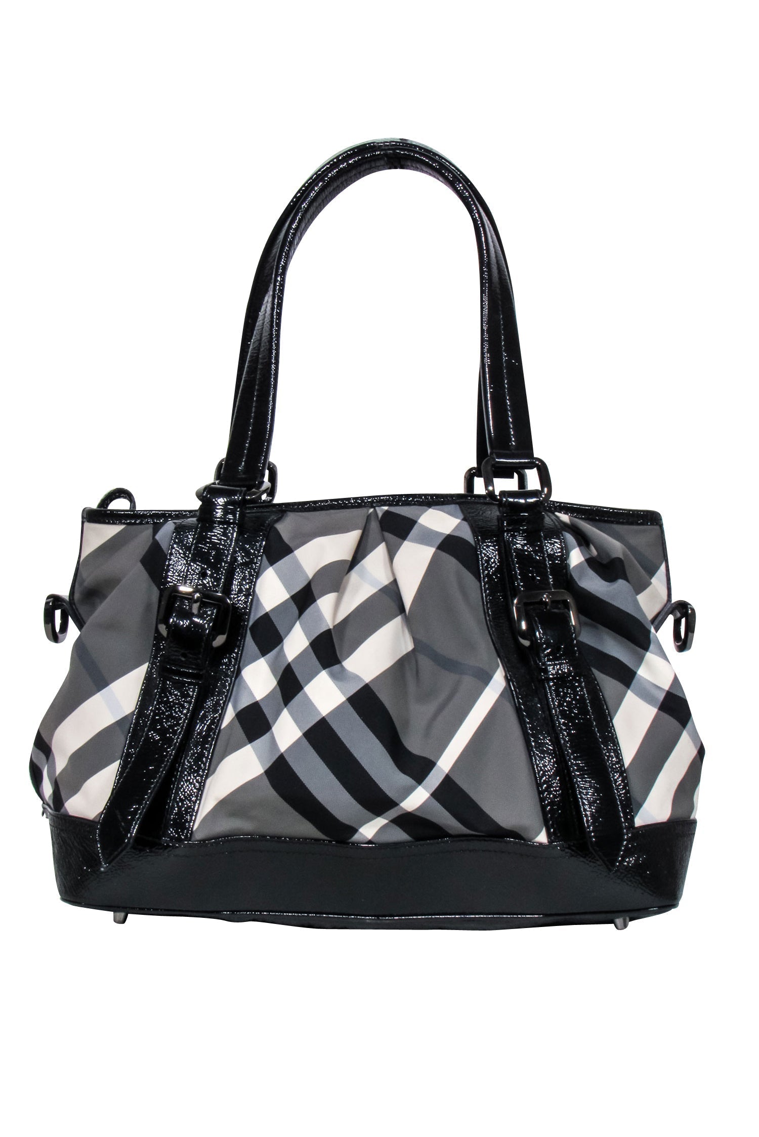 Burberry - Grey, Black, & Cream Plaid Shoulder Bag