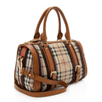 Burberry Haymarket Check Alchester Buckle Medium Bowling Bag (SHF-JHqu0h)