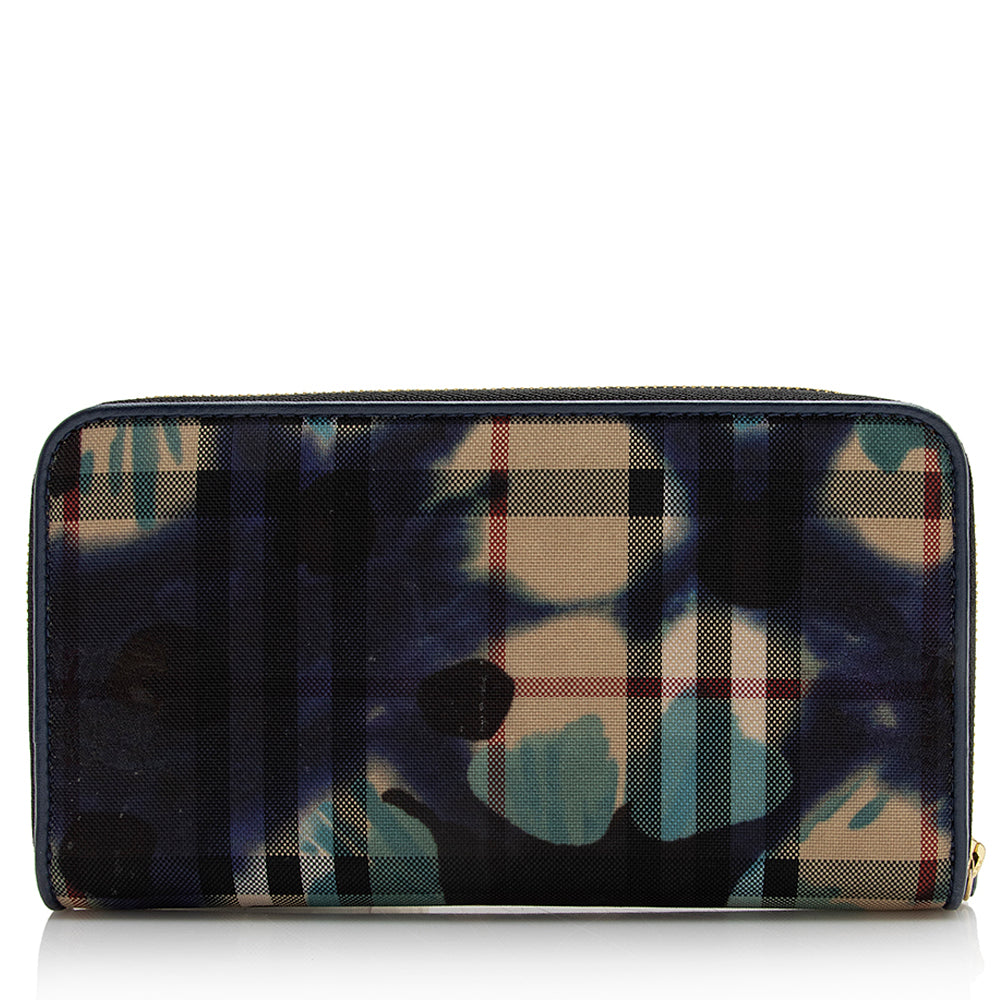 Burberry Haymarket Check Floral Zip Around Wallet (SHF-21970)