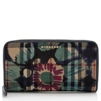Burberry Haymarket Check Floral Zip Around Wallet (SHF-21970)