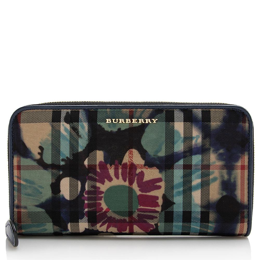 Burberry Haymarket Check Floral Zip Around Wallet (SHF-21970)