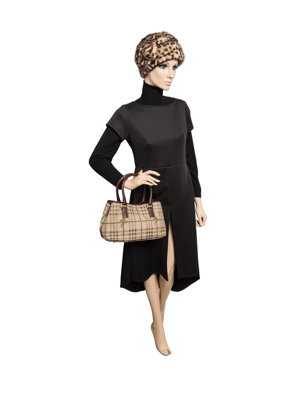 Burberry Heymarket Check Top Handle Shopper Bag Brown