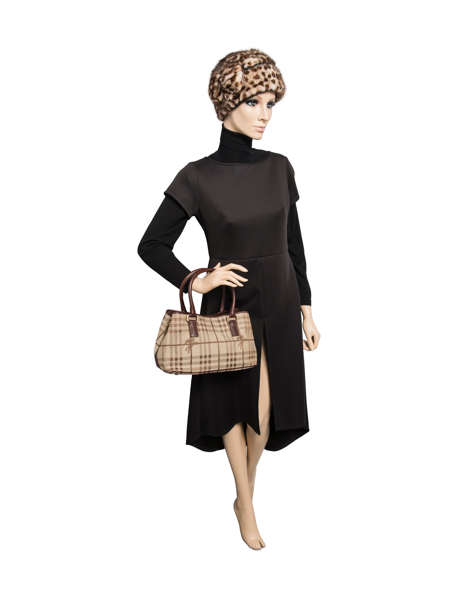 Burberry Heymarket Check Top Handle Shopper Bag Brown