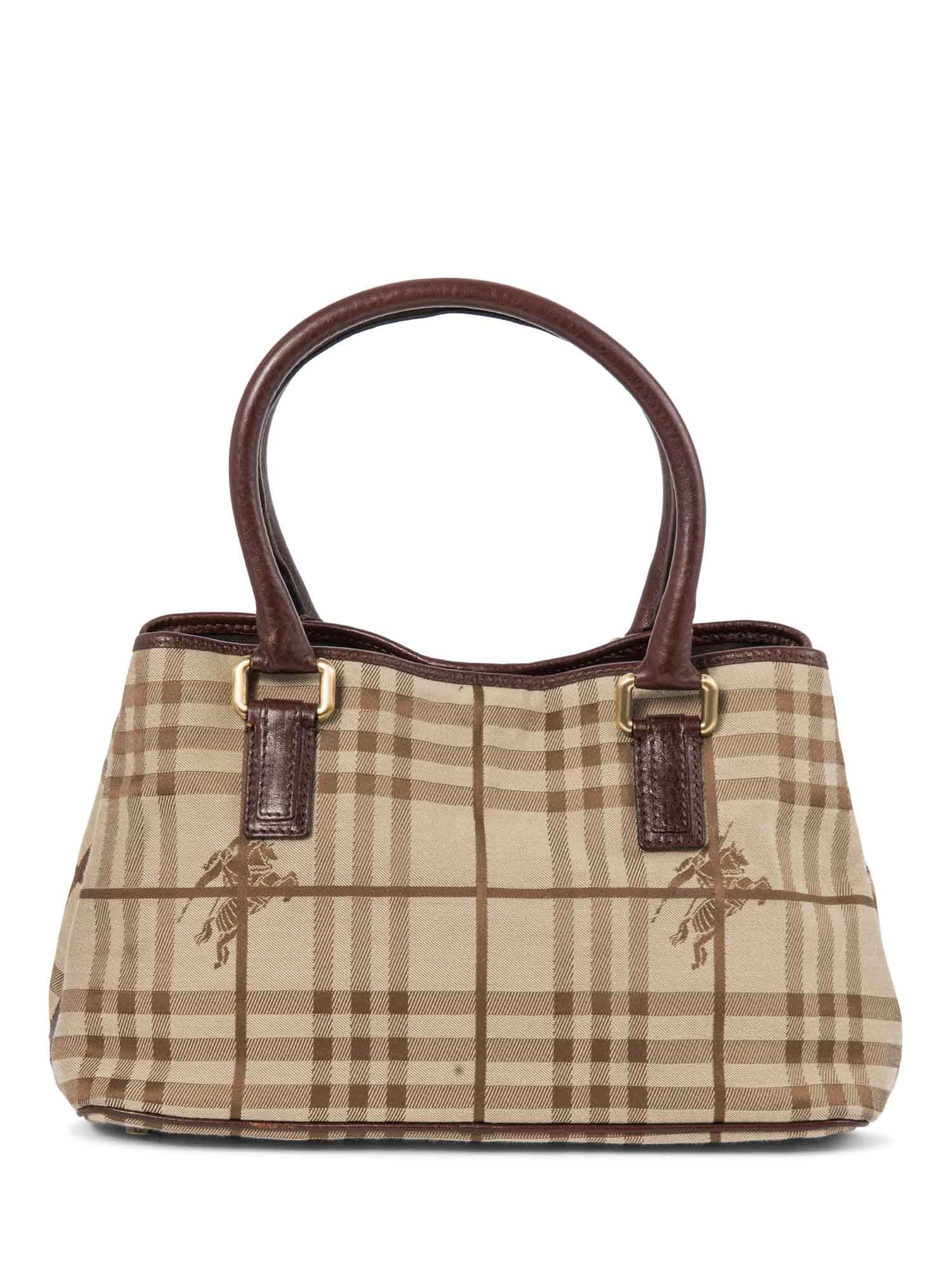 Burberry Heymarket Check Top Handle Shopper Bag Brown