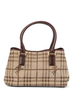 Burberry Heymarket Check Top Handle Shopper Bag Brown