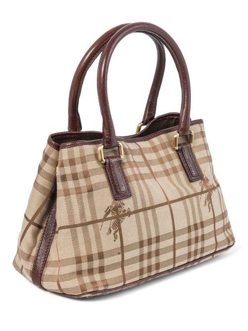 Burberry Heymarket Check Top Handle Shopper Bag Brown