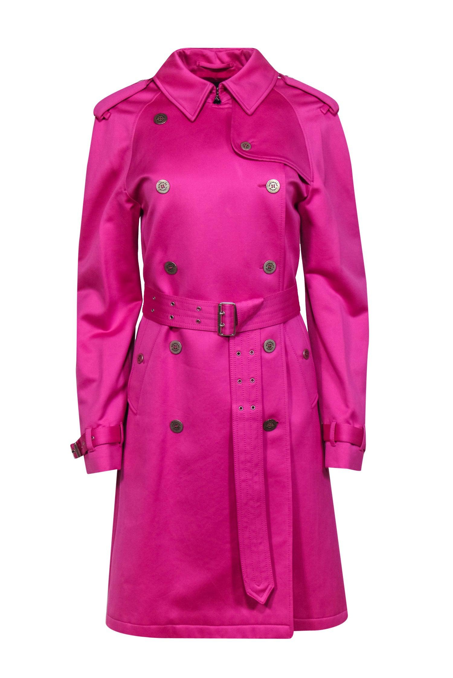 Burberry - Hot Pink Double Breasted Belted Trench Coat Sz 8