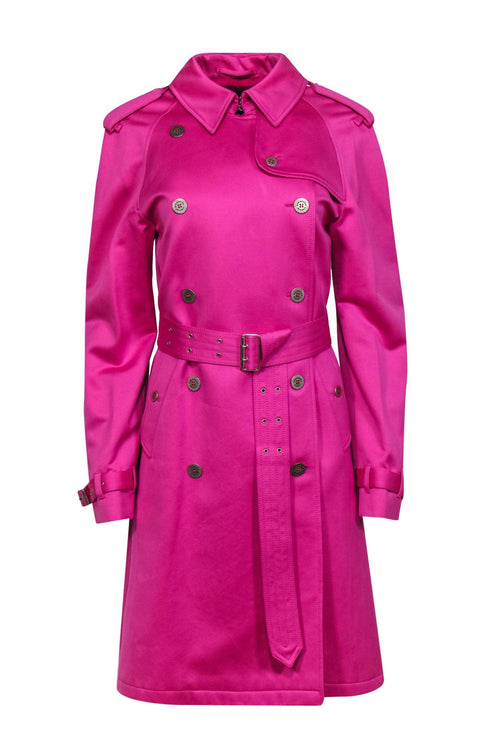 Burberry - Hot Pink Double Breasted Belted Trench Coat Sz 8